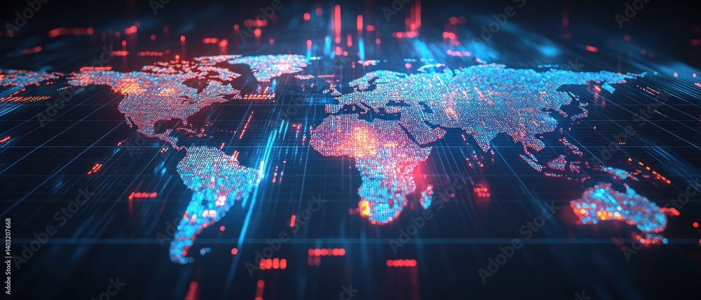 Poster global digital map displaying data connections