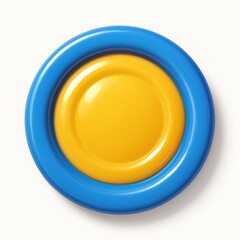 Shiny yellow and blue circular 3D graphic element.