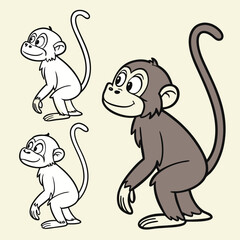 coloring book monkey with color concept version . Adobe Illustrator Artwork