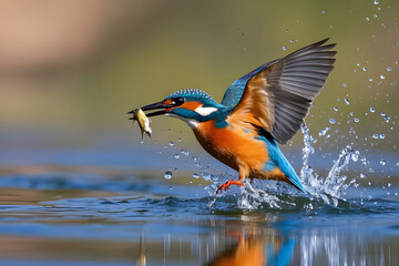 Obraz premium Kingfisher Catching Fish - Action Shot