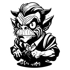 Cartoonish Devilish Business Man in Black and White