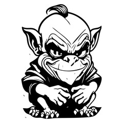 Grinning Black and White Cartoon Demon Creature
