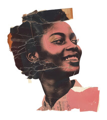 PNG Black woman smile collage cutouts portrait vintage art.
