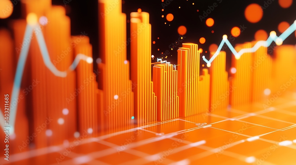Aufkleber Stunning Abstract Orange Background with Rising Graph and Bright Sparkles Representing Growth and Progress : Generative AI