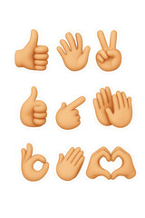 3d gesture icons: thumbs up, peace, pointing, clapping, heart, more in a stylish icon set