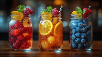 Layered Fruit Cocktails in Mason Jars