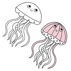 coloring book fish with color version. Adobe Illustrator Artwork