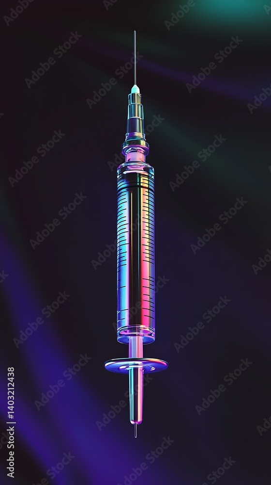 Aufkleber artistic and modern close-up of a syringe glowing with neon accents against a dark fabric background