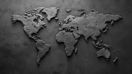 Metallic World Map on Dark Background  Global Connectivity