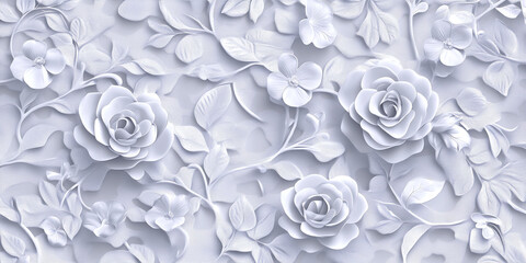 "Elegant White Floral 3D Embossed Pattern Background"