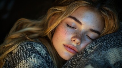 Peaceful Young Woman Sleeping with Freckles and Soft Hair