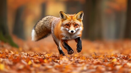 Red fox running autumn forest leaves nature wildlife (1)