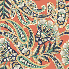 Damask paisley seamless vector pattern. Floral vintage background
