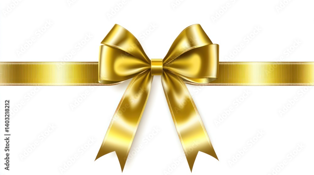 Poster a striking close-up of a shimmering golden ribbon tied into an elegant bow against a pristine white 