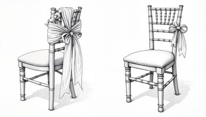 Elegant wedding chairs adorned with ribbons and flowers, wedding decor