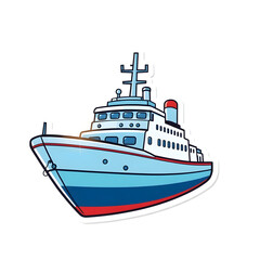 Fototapeta premium Abstract vector kawaii style ship sticker with bright lens flare contrasting colors and contour lines set against a big white background art illustration design