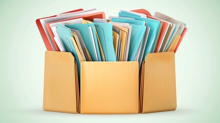 Overflowing files in expandable folder, organized desk, soft background, archive storage