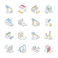 Download modern pack of labour day and construction isometric icons