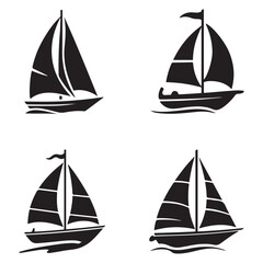 Sailboat icon, logo Vector Black silhouettes on white background