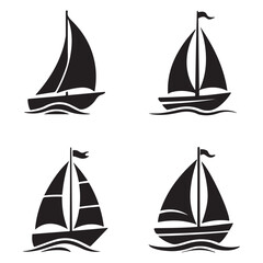 Sailboat icon, logo Vector Black silhouettes on white background