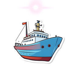 Obraz premium Abstract vector kawaii style ship sticker with bright lens flare contrasting colors and contour lines set against a big white background art illustration design