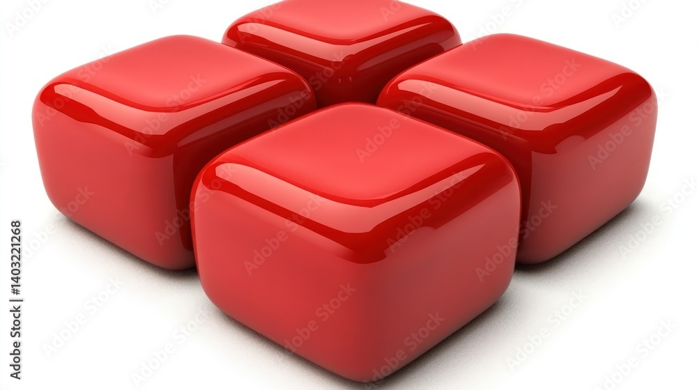 Aufkleber four red glossy cubes arranged on white background, design element, 3d rendering