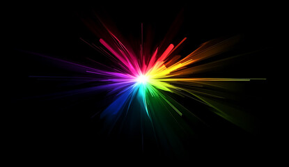 Obraz premium Radiant beams of colorful light, dynamic bursts of vibrant explosions, glowing streaks, and motion blur combine to form a vivid, energetic background.