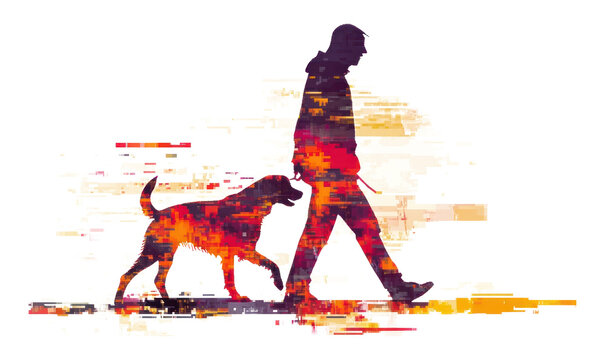 PNG Persom walking dog abstract animal art.