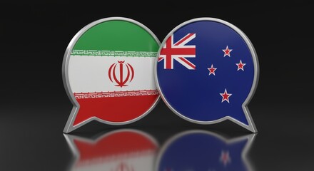 Dialogue between Iran and New Zealand concept illustrated with overlapping speech bubbles