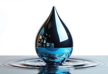 Fototapeta premium Isolated Metallic Water Drop Sculpture on White Background for Conceptual Use