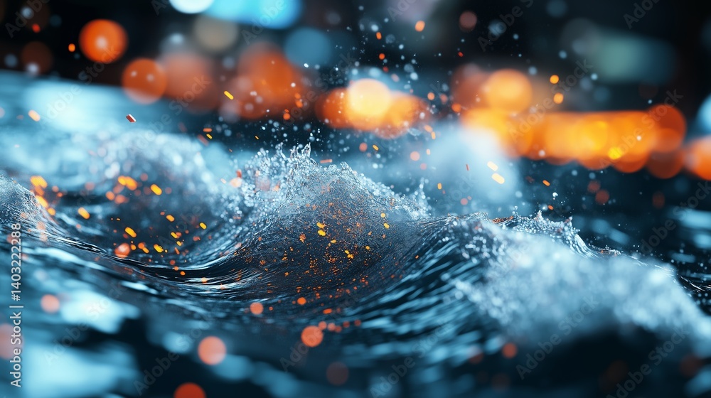 Poster dynamic water waves illuminated by vibrant lights create a captivating nocturnal atmosphere with ref