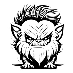 Intense Furry Creature Black and White Vector