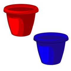two empty plant pots without background blue and red