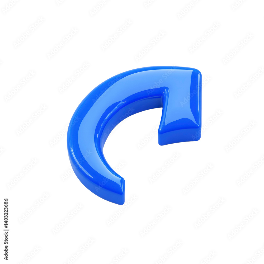 Poster 3d render of a glossy blue curved arrow pointing up and to the right