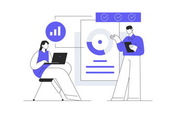 Office staff, work and communication. Head and subordinates. Various workers, managers team. Top managers employees of different levels. Flat Vector Illustration, icon. Stylish abstract landing page 