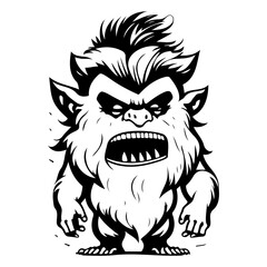 Furious Cartoon Monster Black and White Vector