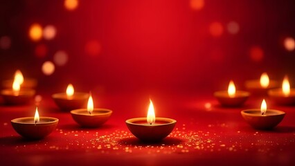 traditional oil lamp diya on red background