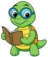 Fototapeta premium sea turtle wearing reading glasses on white background