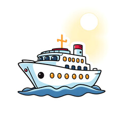 Obraz premium Abstract vector kawaii style ship sticker with bright lens flare contrasting colors and contour lines set against a big white background art illustration design