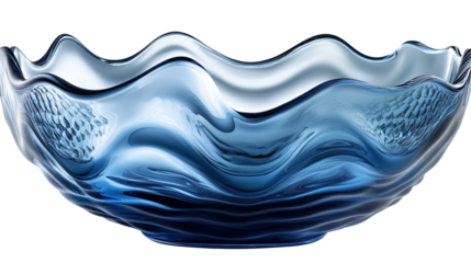 Ocean Wave Glass Bowl: A stylish cobalt blue glass bowl with an elegant wave design, perfect for serving snacks or fruit. Its unique texture adds a touch of sophistication to any table setting.