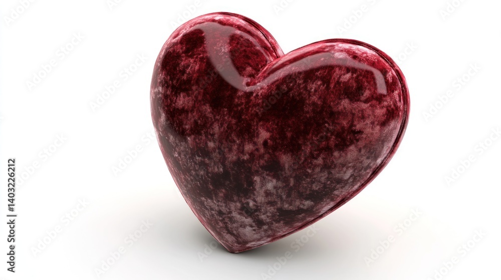 Poster a digitally created heart with deep red and subtle white marbling on a plain background evokes a mod