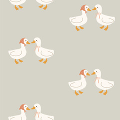 2 ducks  with polka dot head scarf and bow tie  seamless pattern , vector , illustration