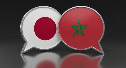 Japan and Morocco Dialogue Concept with Glossy Speech Bubbles 3D Rendering
