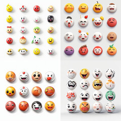 Colorful round faces with various expressions and designs.