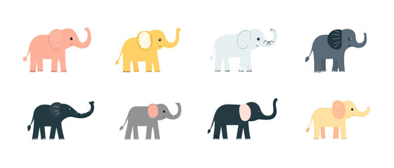 Obraz premium Cute colorful elephant illustration set for kids room decor and design use