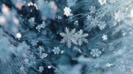 Digital Metamorphosis of Snowflakes in a Beautiful Winter Scene