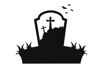 Spooky of a graveyard silhouette vector illustration 