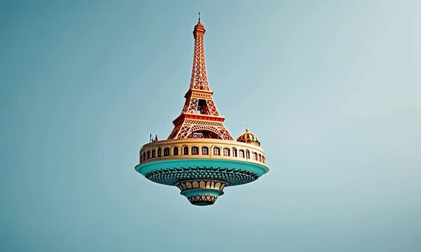 Floating Parisian landmarks model.