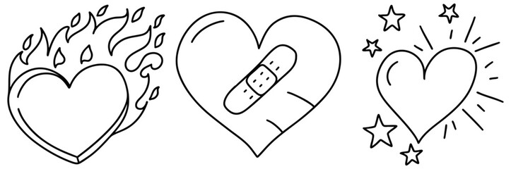 Hearts in various styles symbolize emotions like love and healing, showcasing passion and care in creative way