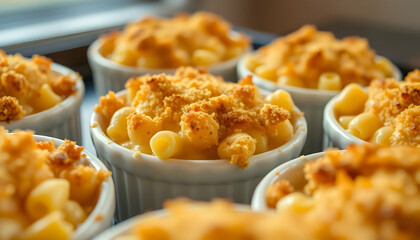 Baked Mac And Cheese Bites In Small White Bowls